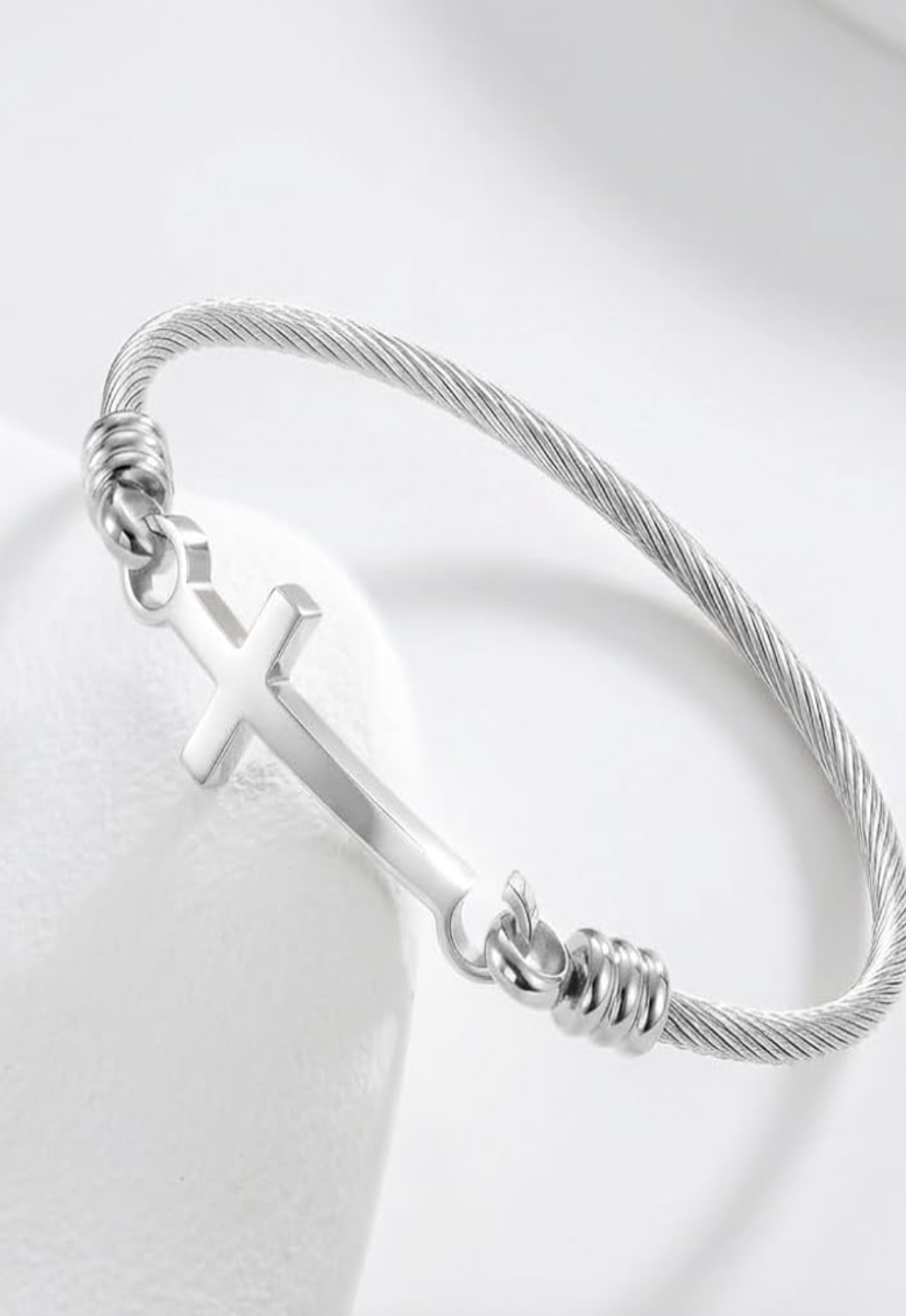 Stainless Steel Cross Bracelet with Special Card - Gold or Silver