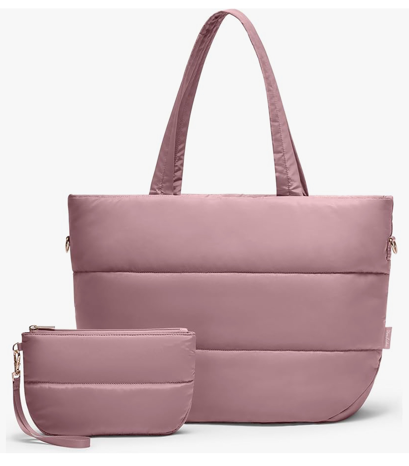 Puffy Tote with Compartments and Small Wristlet Pouch- 5 Colors image