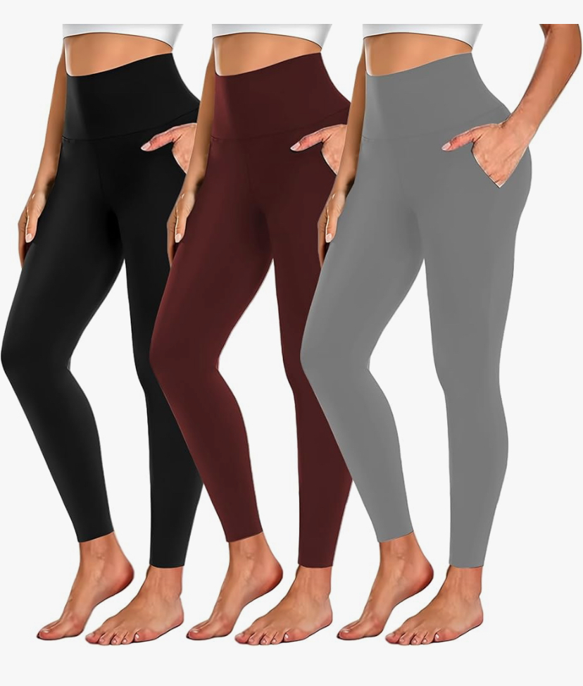 Yoga 3 Pack Leggings / Pockets 1 Black, 1 Dark Gray, Burgundy