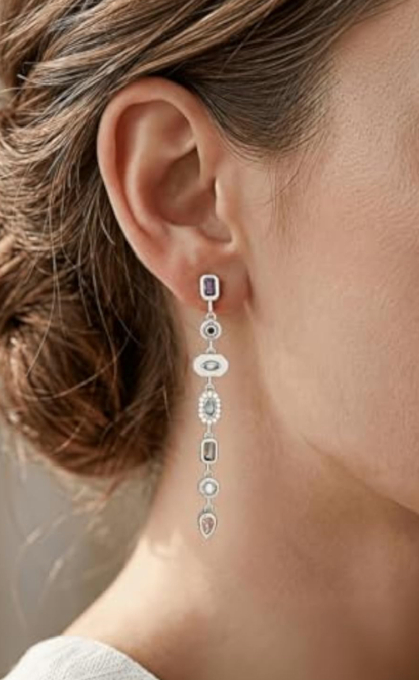 Silver or Gold 7 Stone Necklace and Earrings Set image
