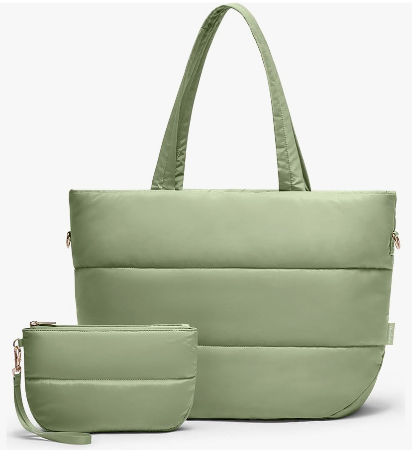 Puffy Tote with Compartments and Small Wristlet Pouch- 5 Colors image