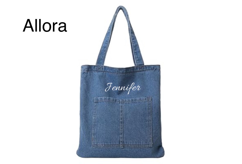 Personalized Denim Shoulder Tote Bag - Dark  Blue or Light Blue image