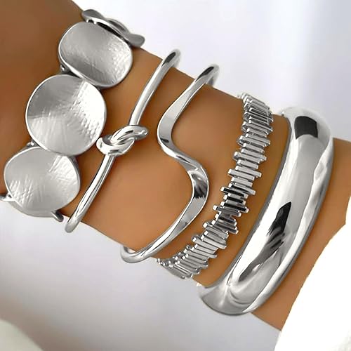5 Multi Layer Bangle Cuffs,  Gold Or Silver image