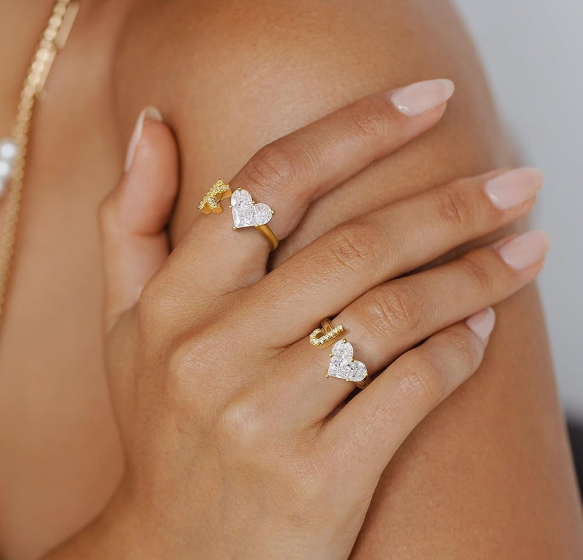 14K Gold Plated Dainty Pave CZ Personalized Ring