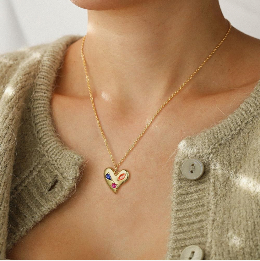 14K Gold Plated Heart Pendant Necklace Adorned With Zircon Stones