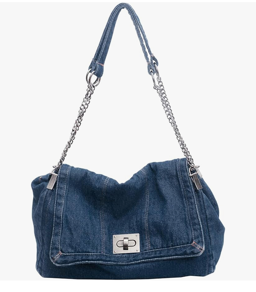 Trendy Denim Bag with Silver Hardware - 3 Shades of Denim image