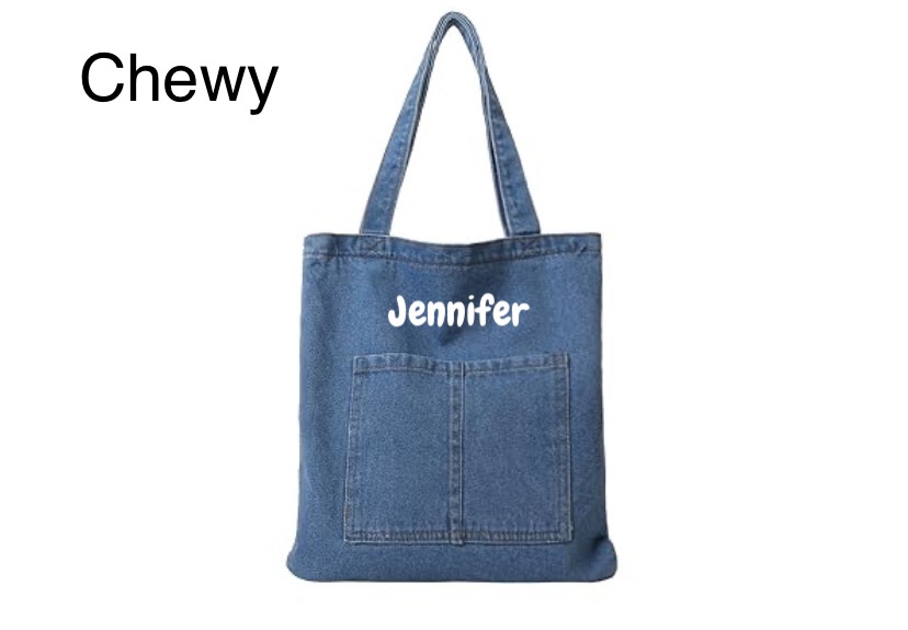 Personalized Denim Shoulder Tote Bag - Dark  Blue or Light Blue image