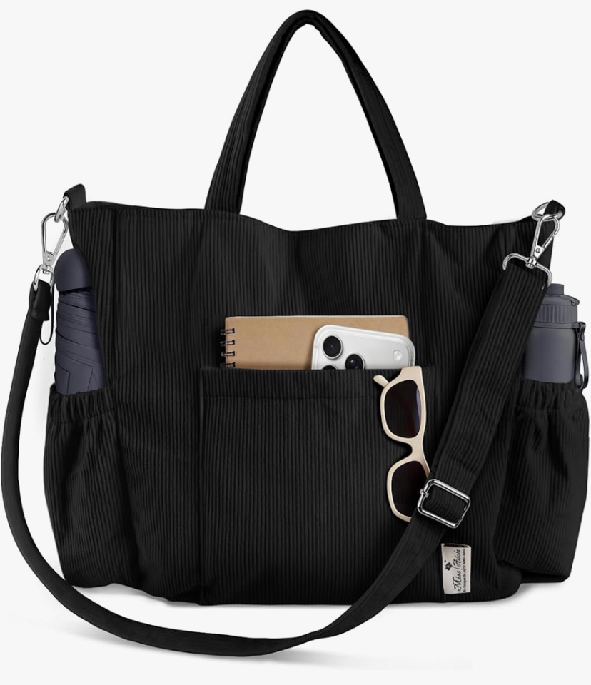 Crossbody Corduroy Tote Bag- Multi Pockets - 15 Colors Patterns image