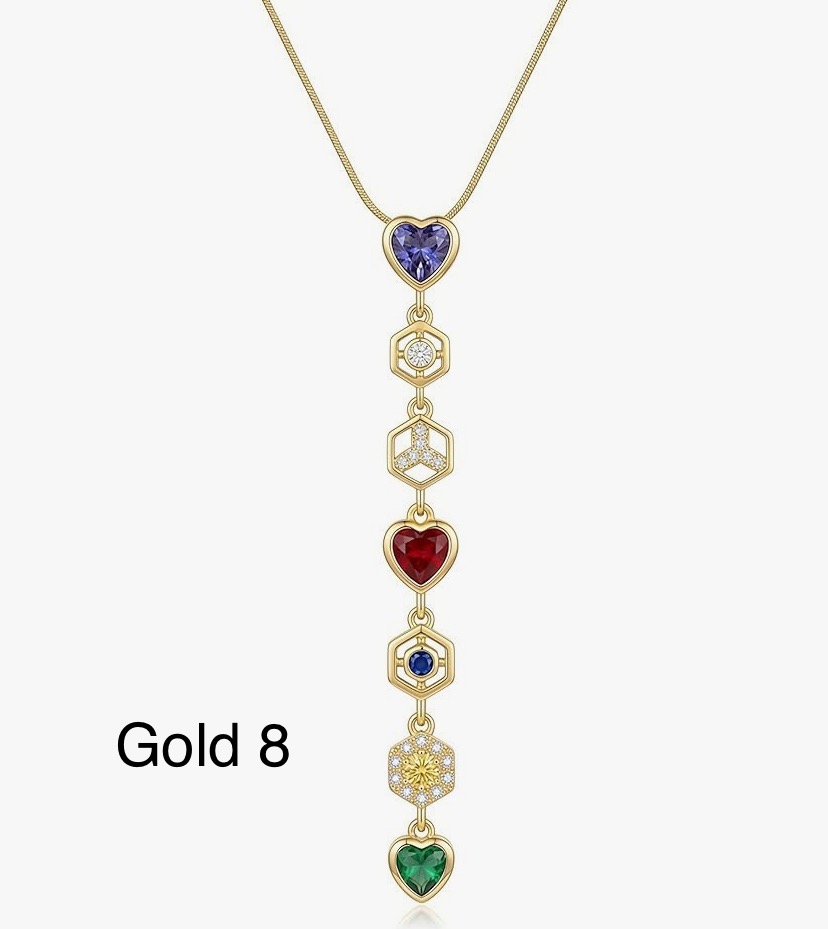 Stunning 7 Stone Drop Necklace - Gold Or Silver -11 Designs image
