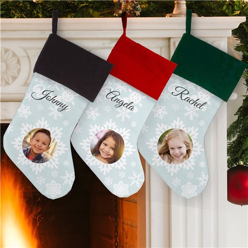 Christmas Snowflake Photo Stocking - 3 Colors