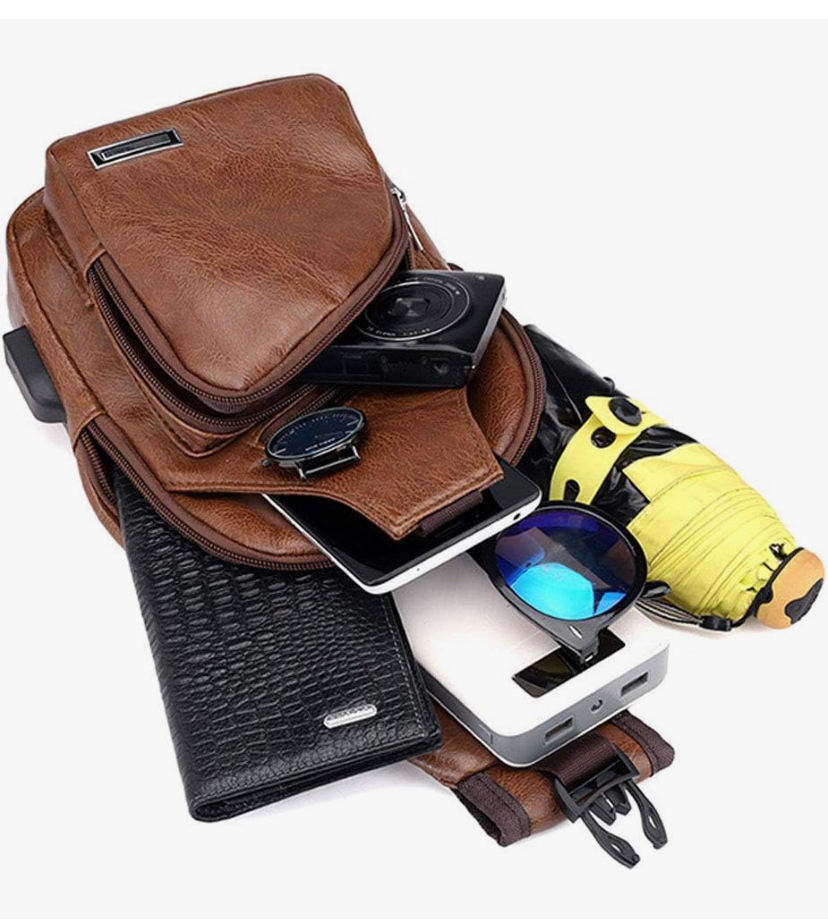 Leather Sling Bag Crossbody Backpack for Men or Women image