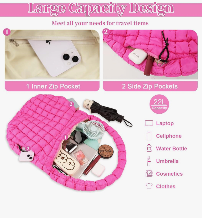 Quilted Carryall Hobo Puff Shoulder Bag - 3 Colors image