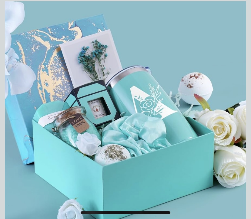 Women's Pretty Teal Initial Tumbler & Spa Bath Gift Box image
