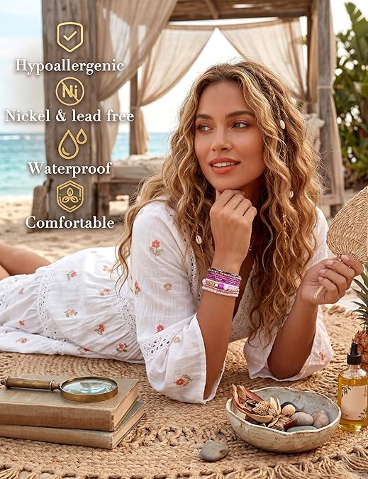 6 Sets Colorful Bohemian Stackable Beaded Bracelets image