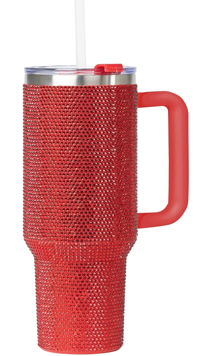 40oz Rhinestone Tumbler - Premium Bling Stainless Steel with Handle, Includes Leakproof Lid and Straw - 5 Colors image