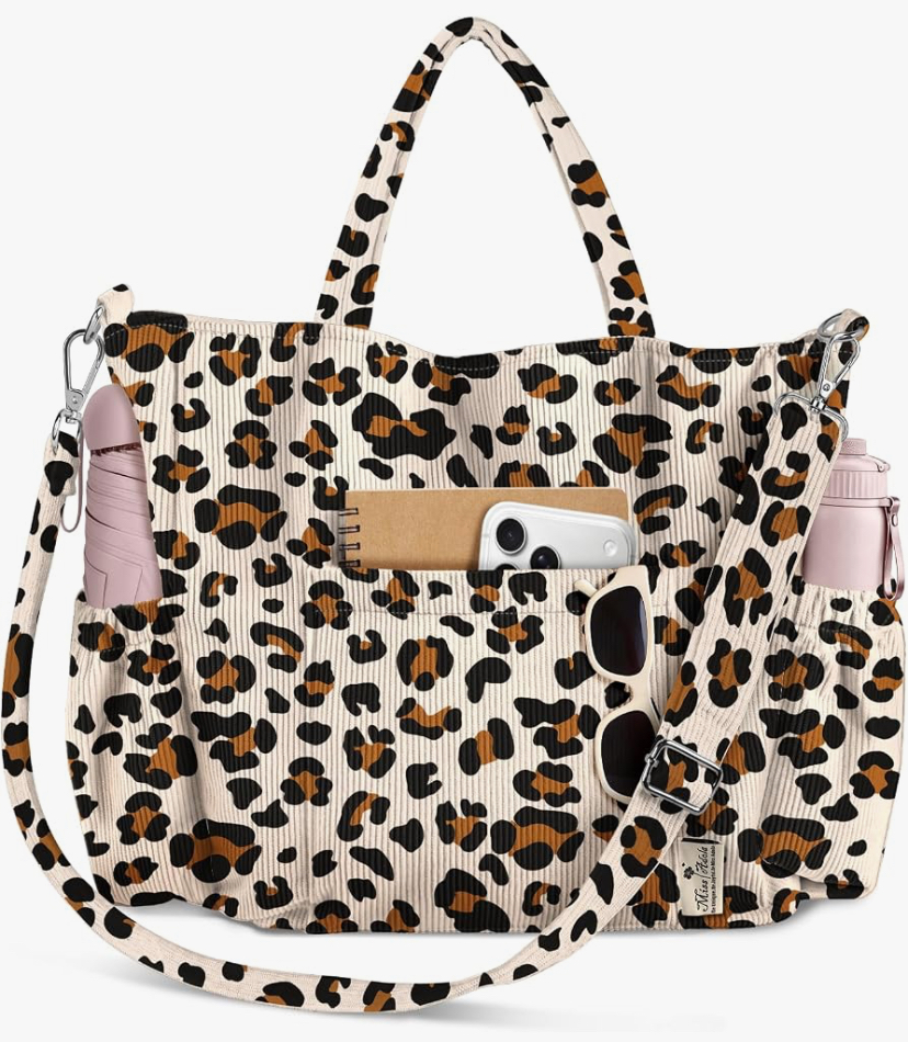 Crossbody Corduroy Tote Bag- Multi Pockets - 15 Colors Patterns image