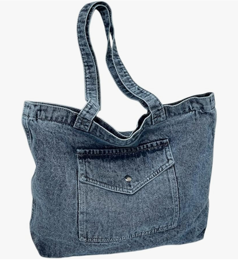 Vintage Denim Tote Bag with Zipper - 2 Denim Shades image