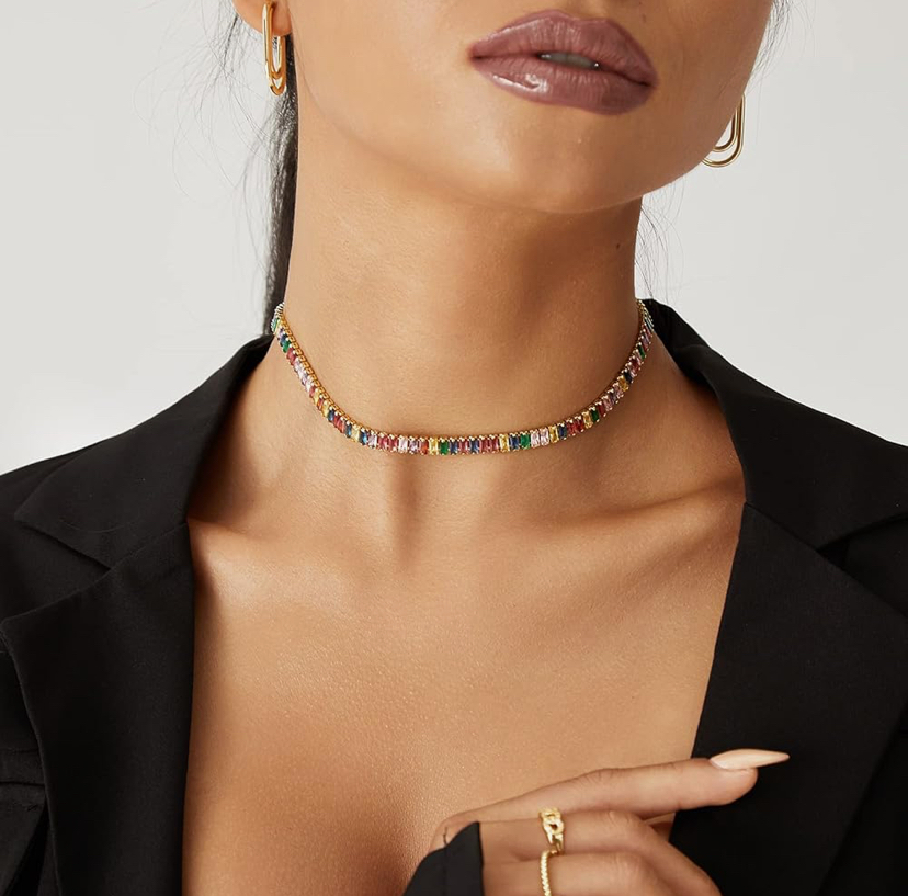 Baguette Tennis Necklace - Silver, Gold, or Multicolor image
