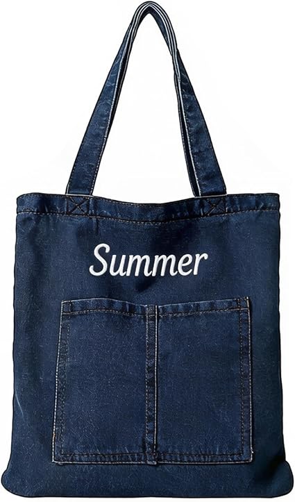 Personalized Denim Shoulder Tote Bag - Dark  Blue or Light Blue image