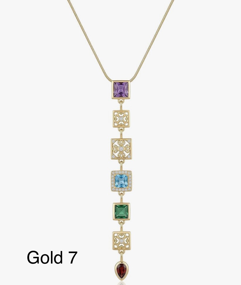 Stunning 7 Stone Drop Necklace - Gold Or Silver -11 Designs image