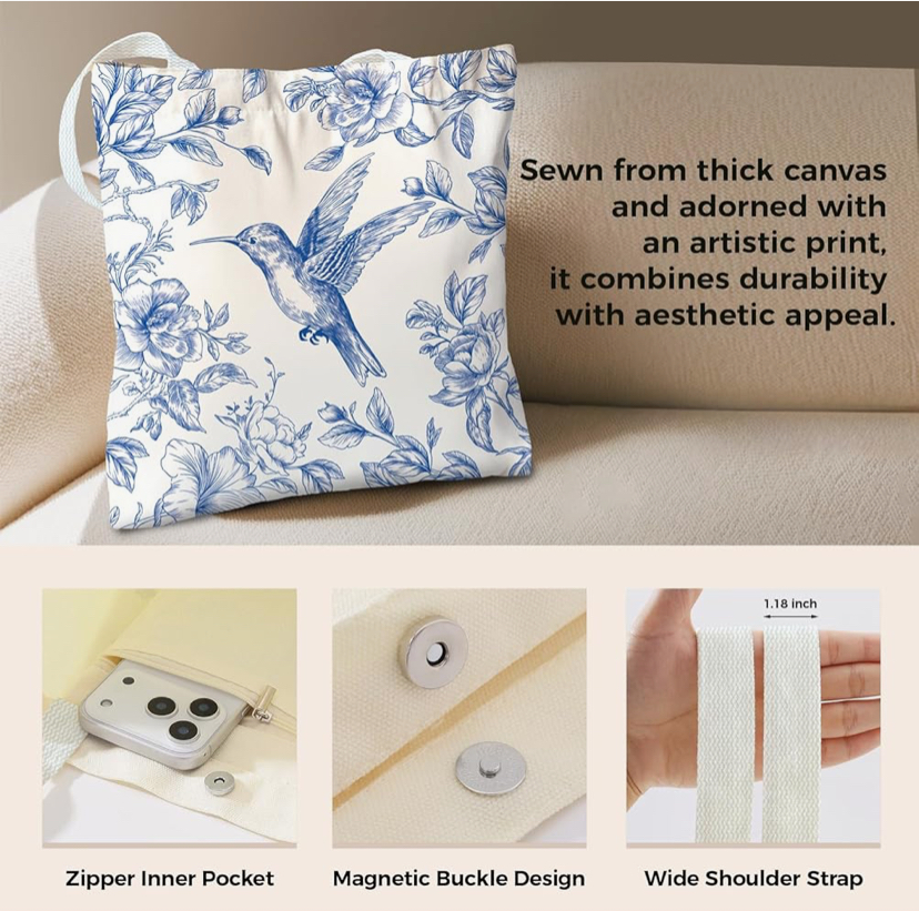Cute Aesthetic Canvas Totes with snap and Zipper Pocket - 20 Designs image