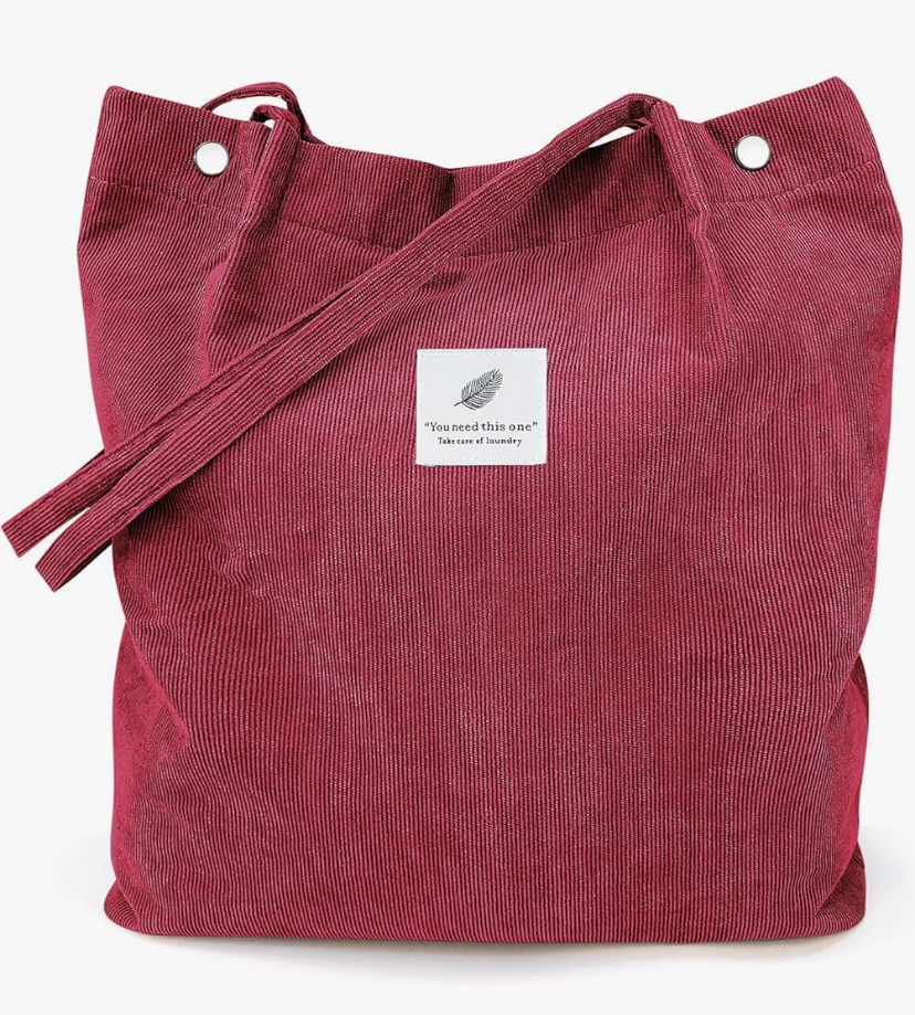 Corduroy Shoulder Tote Bag with Inner Pockets image