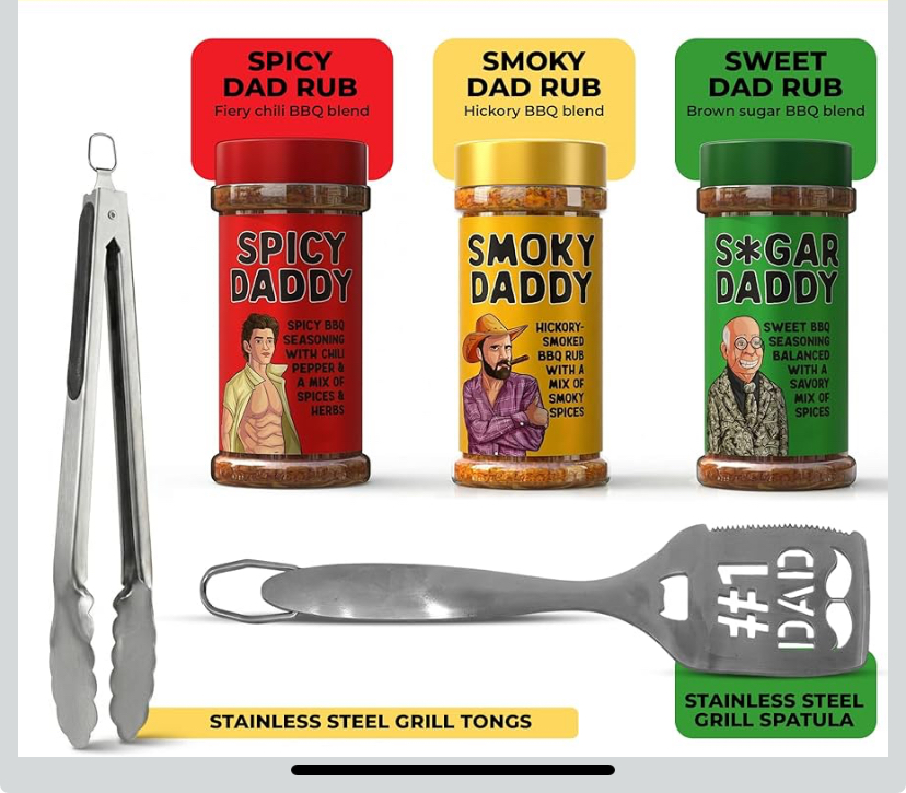 Dad BBQ Gift Set - 3 Bold Barbecue Rubs + Grill Spatula & Tongs image
