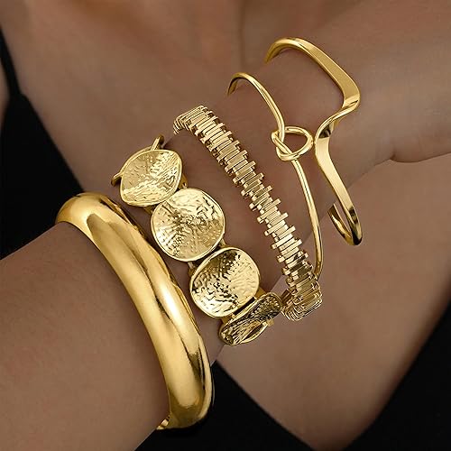 5 Multi Layer Bangle Cuffs,  Gold Or Silver