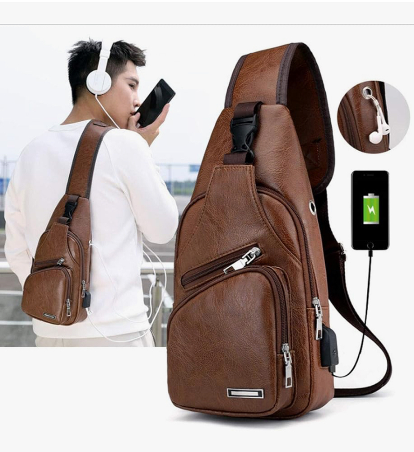 Leather Sling Bag Crossbody Backpack for Men or Women image