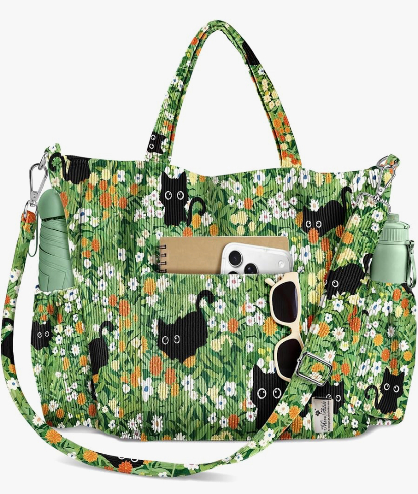 Crossbody Corduroy Tote Bag- Multi Pockets - 15 Colors Patterns image