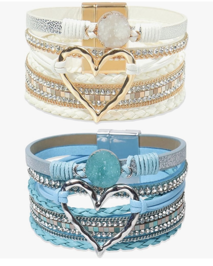 2 Pcs Boho Heart Bracelets Woven Leather - 9  Color Sets image