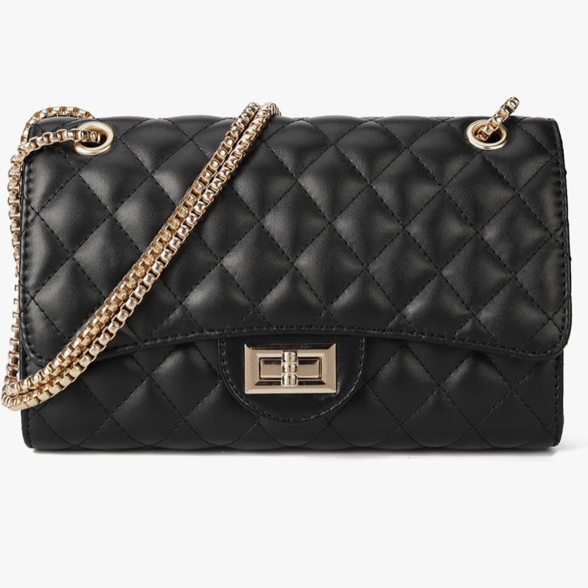 Quilted Crossbody Shoulder Bag with Gold Chain - 2 Colors image