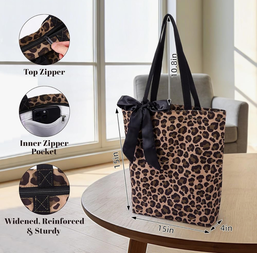 Leopard Canvas Tote and Make Up Bag - 2 Colors image