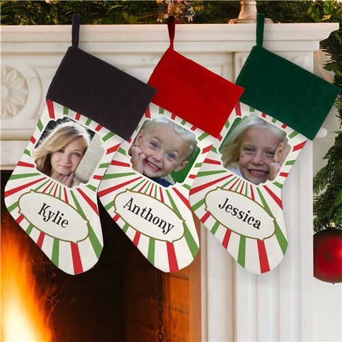Christmas Stripes Photo Stocking - 3 Colors