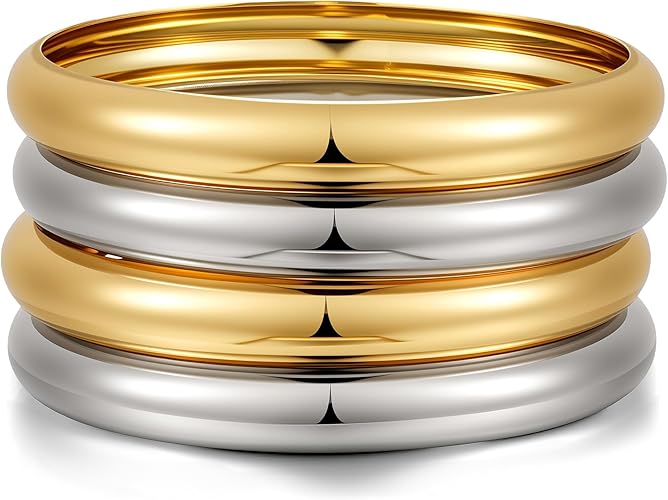 4 Piece Smooth Bangles Gold and Silver Mix image