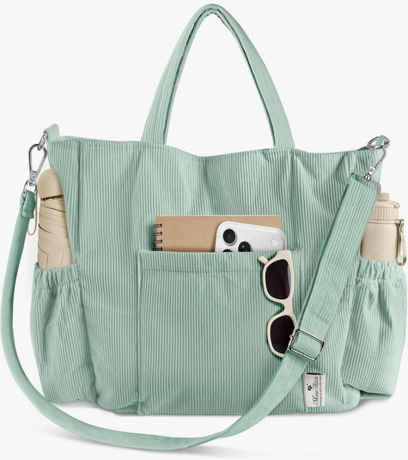 Crossbody Corduroy Tote Bag- Multi Pockets - 15 Colors Patterns image