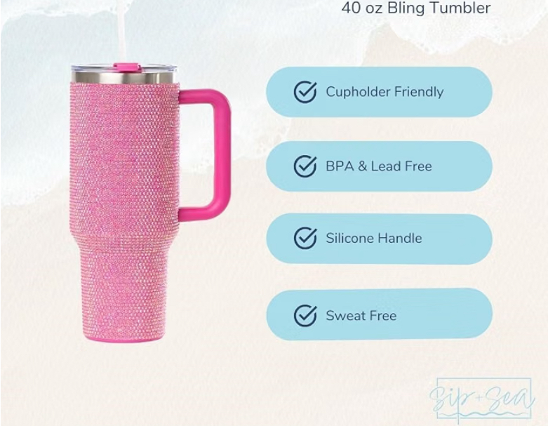 40oz Rhinestone Tumbler - Premium Bling Stainless Steel with Handle, Includes Leakproof Lid and Straw - 5 Colors image