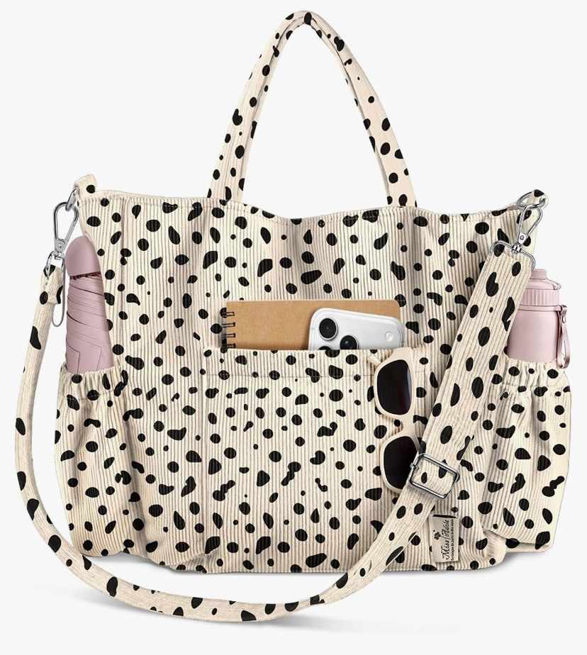 Crossbody Corduroy Tote Bag- Multi Pockets - 15 Colors Patterns image