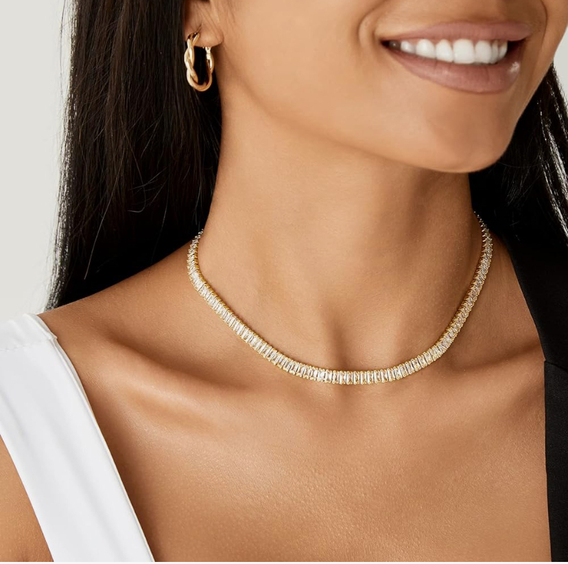 Baguette Tennis Necklace - Silver, Gold, or Multicolor image