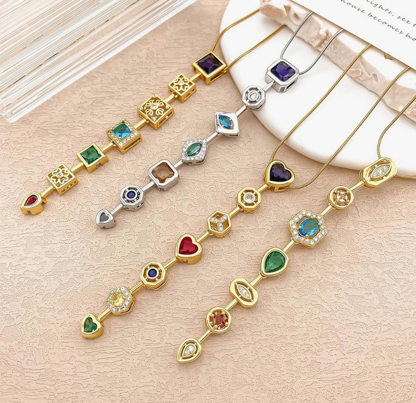 Stunning 7 Stone Drop Necklace - Gold Or Silver -11 Designs image