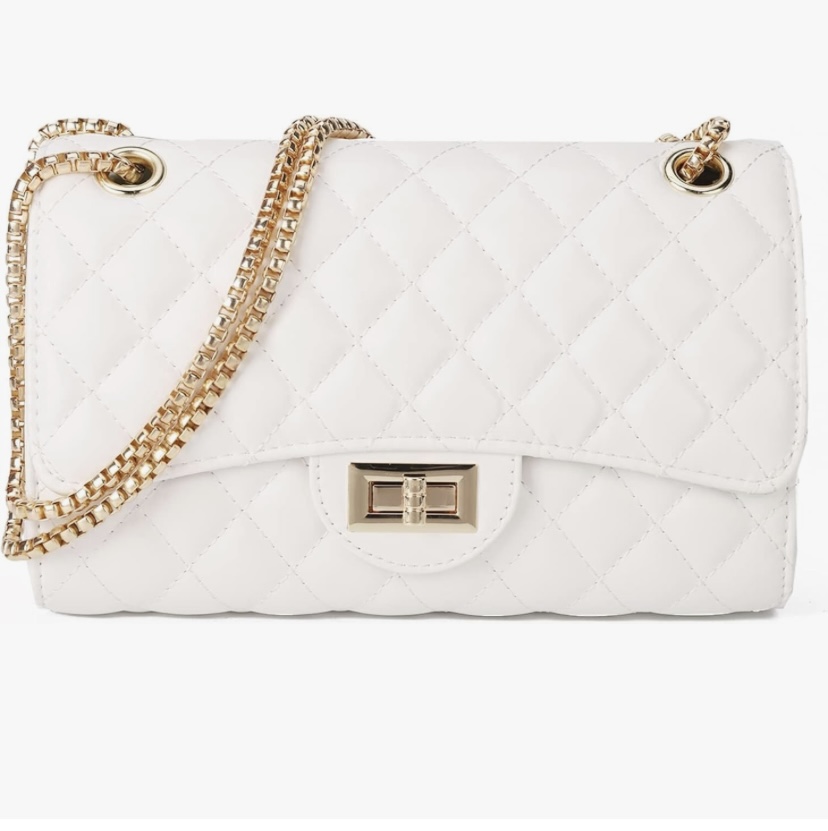 Quilted Crossbody Shoulder Bag with Gold Chain - 2 Colors image