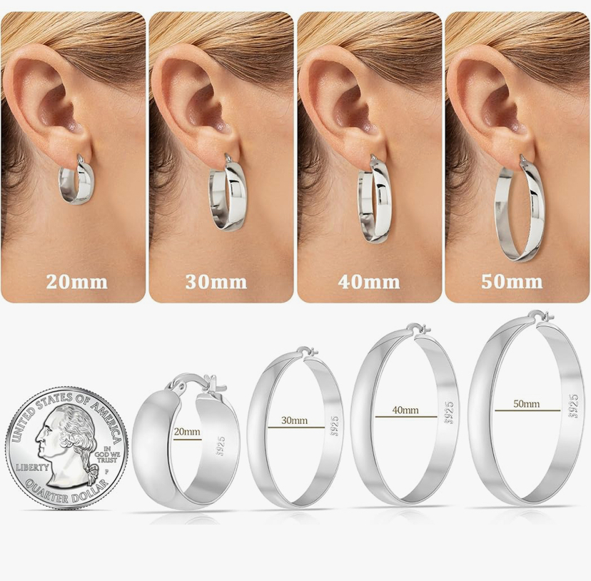 Sterling 925 Silver Hoops Earrings 20/30/40/50 - 4 Sizes image